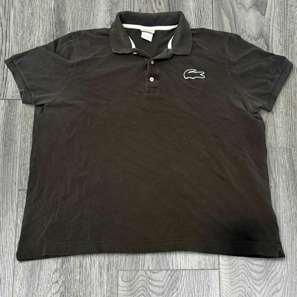 Lacoste Regular Fit Black Pique Polo Shirt Oversized White Crocodile Size 7 XXL